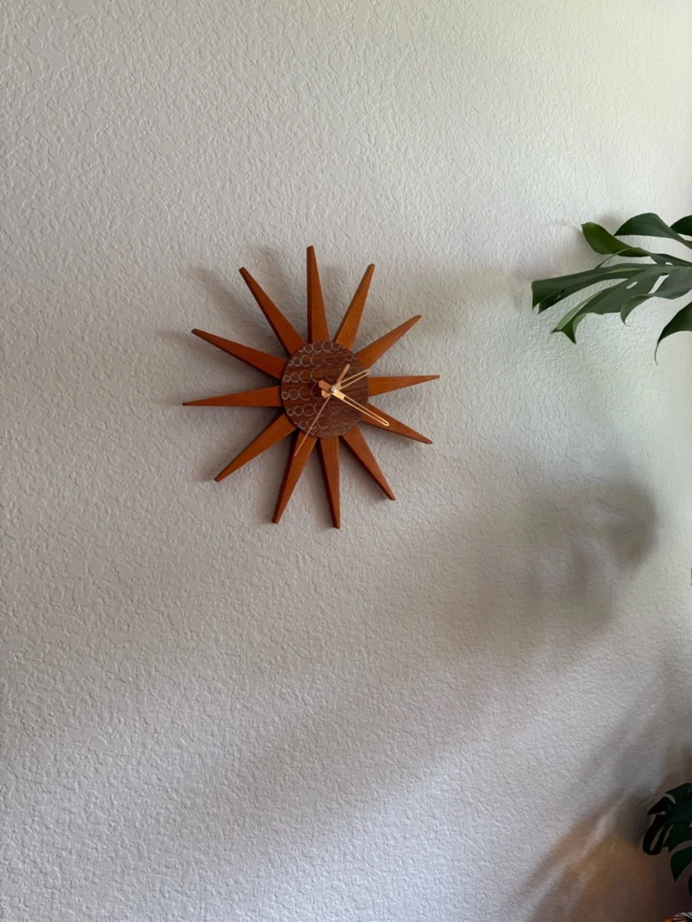 Mid-Century Modern Sunburst Wall Clock - Walnut and Teak